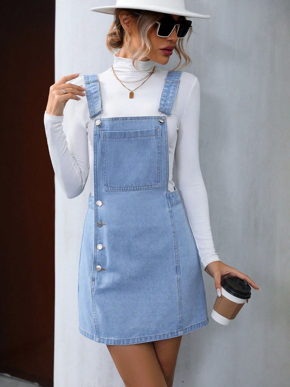 Wide Strap Denim Overall Dress