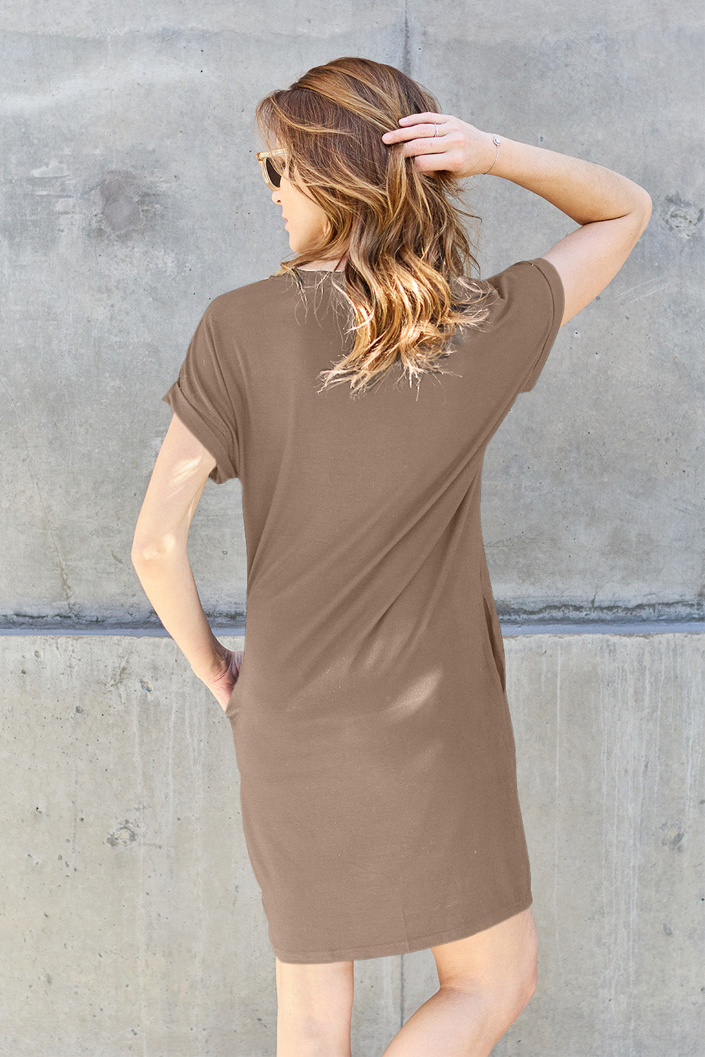 Neck Short Sleeve Dress with Pockets