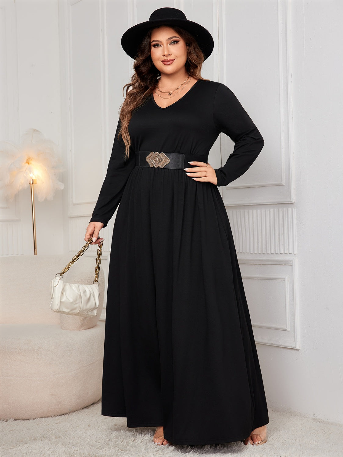 Cutout V-Neck Long Sleeve Maxi Dress